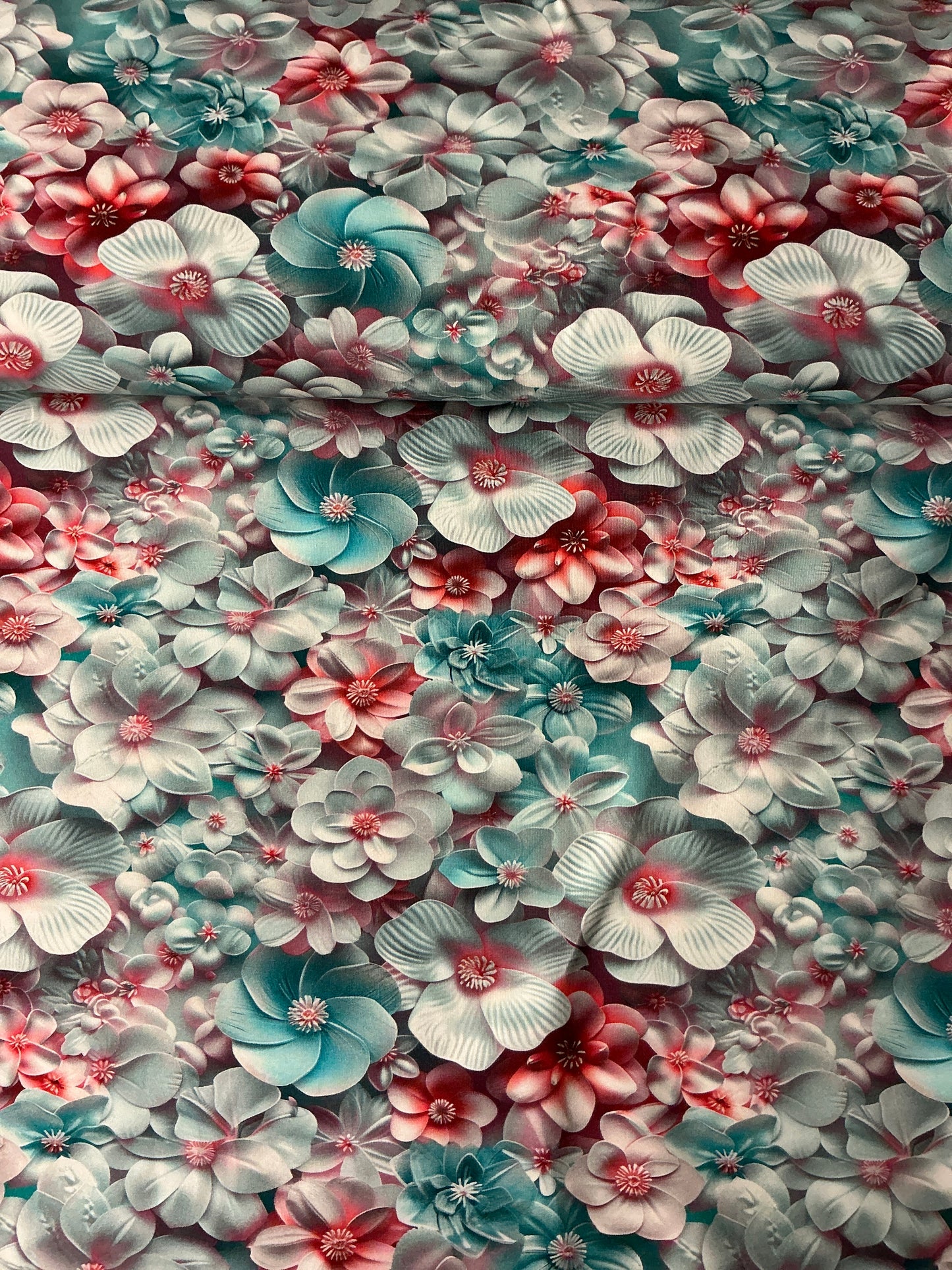Jersey 3D Blumen pastell - Eigendruck