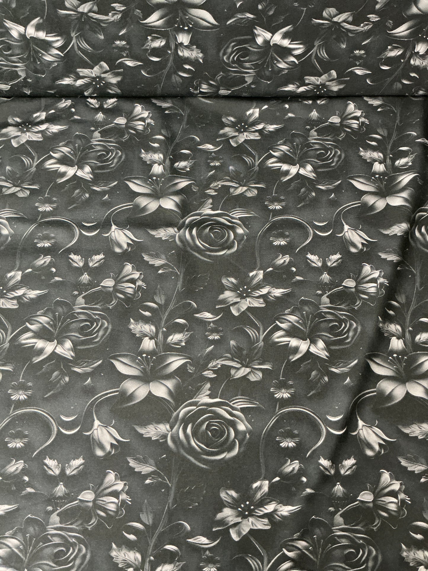 Jersey 3D Blumen schwarz – Eigendruck